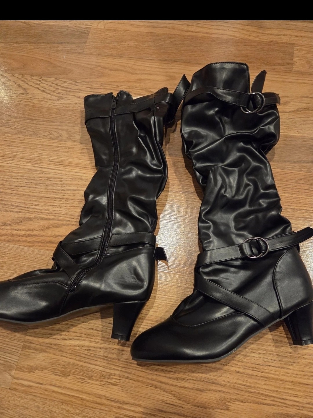 Women’s Black Mid-Calf Heeled Boots Narrow Fit Size 10